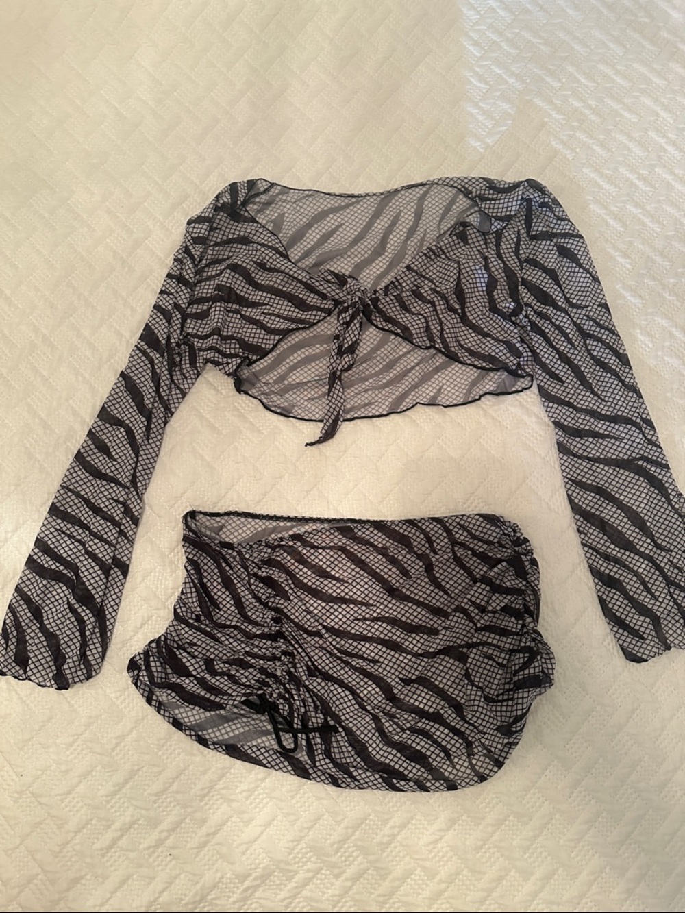 Black Sheer Mesh Zebra Print Two-Piece Set